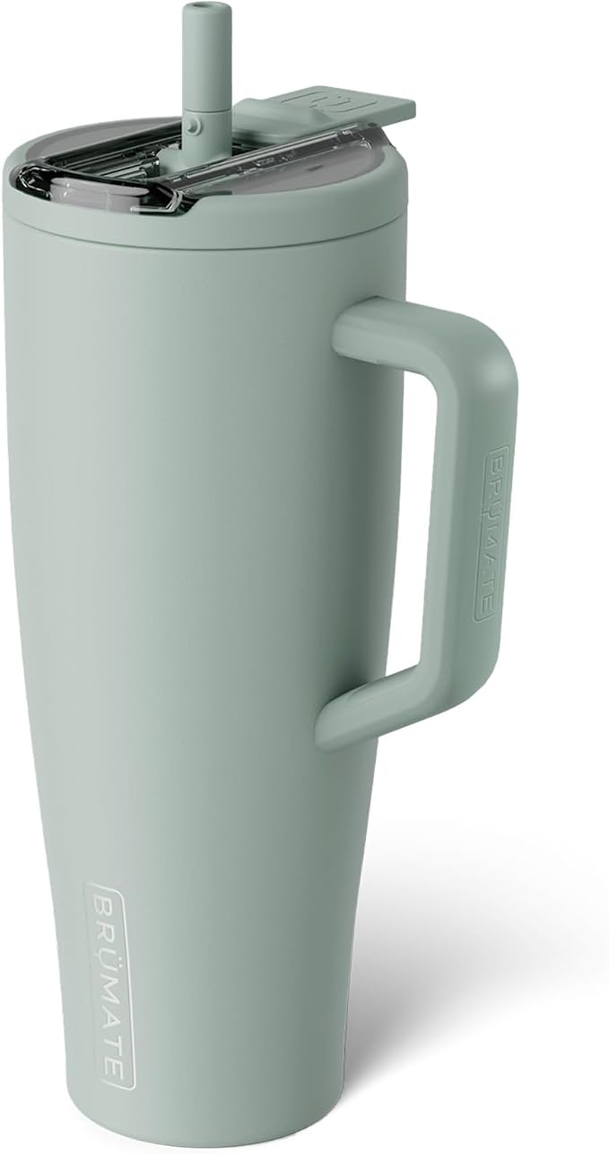 BrüMate Era Flip 40oz Tumbler with 100% Leakproof Covered Straw Lid | Hygienic Covered Straw | Insulated Stainless Steel Water Bottle with Handle | Cup Holder Friendly | BPA-Free (Sage) by Br%C3%BCMate