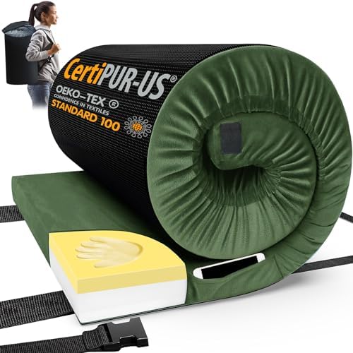 CYMULA Memory Foam Camping Mattress Pad, CertiPUR-US Sleeping Mat, Portable Roll Up Mattress for Adults, Camping Bed Pads for Sleepover, Car Bed with Travel Bag by CYMULA