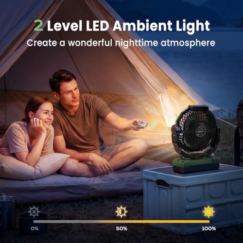 FRIZCOL 3-in-1 Camping Fan - Portable Fans Rechargeable - 24000mAh Battery Powered Fan with Light & Remote for Indoor, Outdoor, Tent, Travel, Fishing, Jobsite, Gifts for Men Dad Him - Green - Image 3