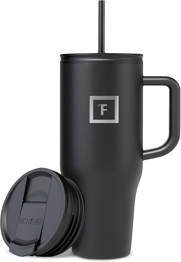 IRON °FLASK Co-Pilot Insulated Mug w/Straw & Flip Cap Lids - Cup Holder Bottle for Hot, Cold Drink - Leak-Proof - Water, Coffee Portable Travel Mug -, 32 Oz by IronFlask