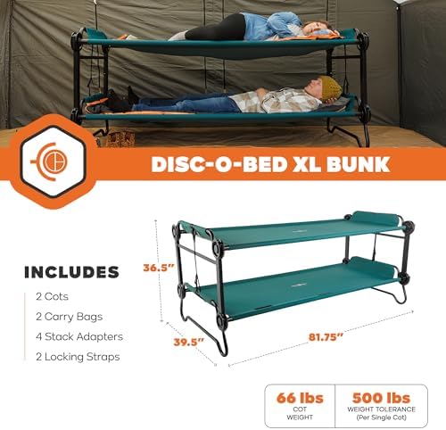 Disc-O-Bed Extra Large Portable Bunk Camping Cots with Carry Bags - Heavy-Duty Indoor or Outdoor Sleeping System, Converts to Bench or Separate Beds, 500 lb Weight Capacity Per Cot, Green - Image 6