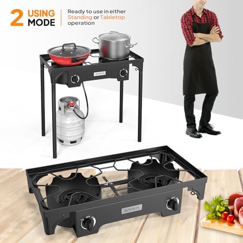 ROVSUN 2 Burner Outdoor Propane Gas Stove with Adjustable Regulator, 150,000 BTU High Pressure Stand Cooker for Backyard Cooking Camping Home Brewing Canning Turkey Frying - Image 5