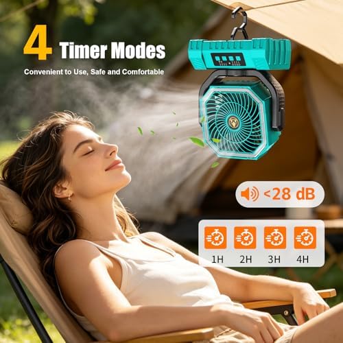 Camping Fan Rechargeable - 20000mAh Portable Cordless Battery Powered Fans with LED Lantern, Remote Auto Oscillating Table Fan Battery Operated Tent Fan for Travel Outdoor Fishing Bedroom Home (Blue) - Image 5