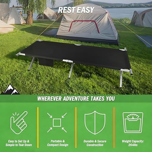HOMSUPPLIE'S Folding Camping Cot,Outdoor Portable Camp Bed, Sleeping Cots with Carry Bag (Black) - Image 7