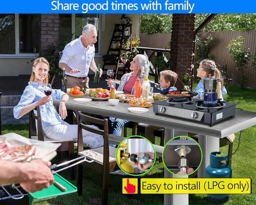 Horynar Propane Stove 2 Burner Gas Stove Auto Ignition 26000 BTU Tempered Glass Propane Burner LPG with CSA Hose for Outdoor Cooking, Emergency - Image 2