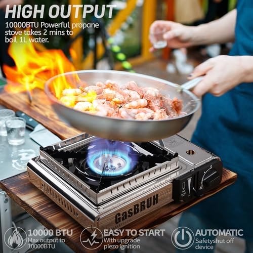 GasBRUH Propane or Butane Camping Stove with Windblocker, Dual Fuel 10,000 BTU Stainess Steel Propane Stove for Camping(TANK not included) - Image 2