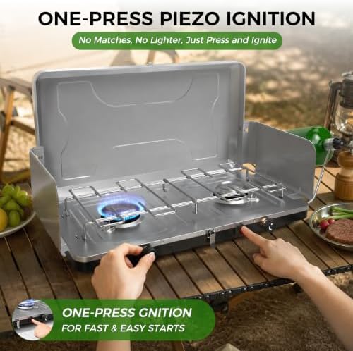 Dual Burner Propane Camping Stove, Portable Outdoor Stove with 22,000 BTU - Image 6