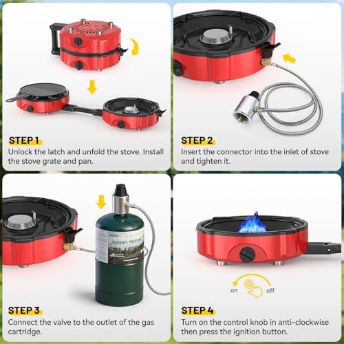2 Burner Propane Camping Stove, 20000 BTU Foldable Portable Camp Stove with Piezo Ignition & Adjustable Burners, Outdoor Gas Cooker with Carry Bag for Camping, RV, Tailgating & Emergency Use - Image 6