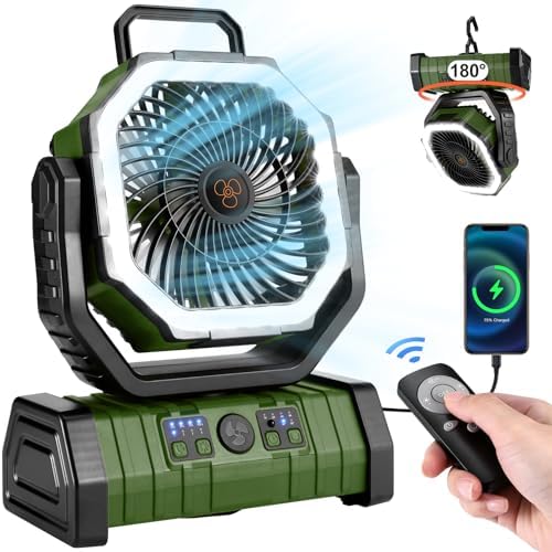 Odoland 30000mAh Camping Fan with LED Lantern, Rechargeable Battery Fan by Odoland