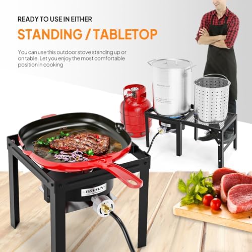 ROVSUN Portable Propane Gas Stove with Foldable Side Rack, Single Burner Camp Stove Cooker for Outdoor Backyard Cooking, Camping, Tailgating, Canning, Turkey Frying & Seafood Boiling, Patent Pending - Image 4