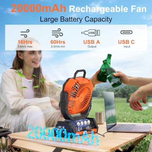 Honesorn 20000mAh Rechargeable Fan Portable 11-Inch, with LED Light Remote - Image 3