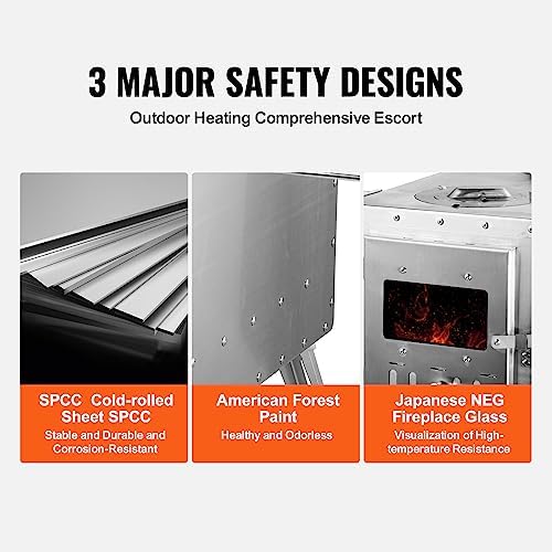 VEVOR Camping Wood Stove Stainless Steel Camping Tent Stove, Portable Wood Burning Stove with Chimney Pipes & Gloves, 1646in³Firebox Hot Tent Stove for Outdoor Cooking and Heating with 8 Pipes - Image 6