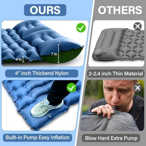 Yuzonc Double Camping Sleeping Pad with Built-in Foot Pump and Pillows – Ultralight Inflatable Sleeping Mat for 2 Person, Compact Air Mattress for Backpacking Hiking Tent Camping, Portable Outdoor - Image 6