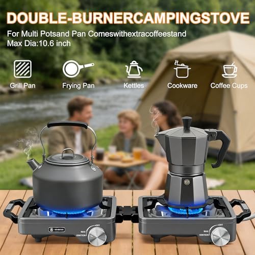 2-Burner Pro Camping Stove,24000 BTU Camp Stove,Foldable Propane Stove Includes Carry Bag,Windscreen Griddle, Portable Stove,Camping Essentials,Suitable For Outdoor Cooking (Gray) - Image 5