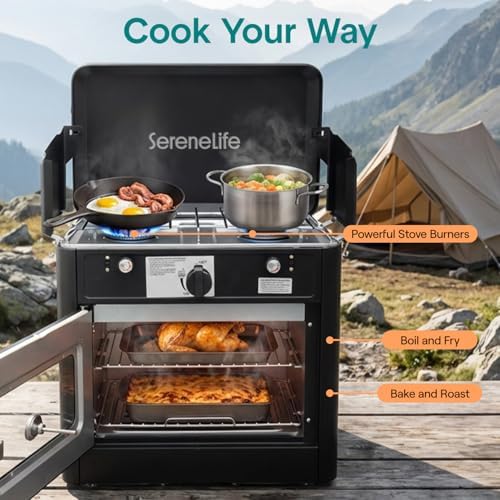 Camping Oven 3 in 1 Stove Oven Combo, Outdoor Camp Oven with 2 Burner Cooking, Piezo Ignition and Temperature Control, Compact RV for Camping and Tailgating - Image 4