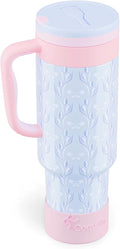 40 oz Insulated Tumbler with Handle and Push-Button Straw Lid, Stainless Steel Travel Cup for Gym Office, Leakproof, BPA-Free, Cup Holder Friendly, Bow Silicone Boot, Blue (Tulip Blue) by Coquella