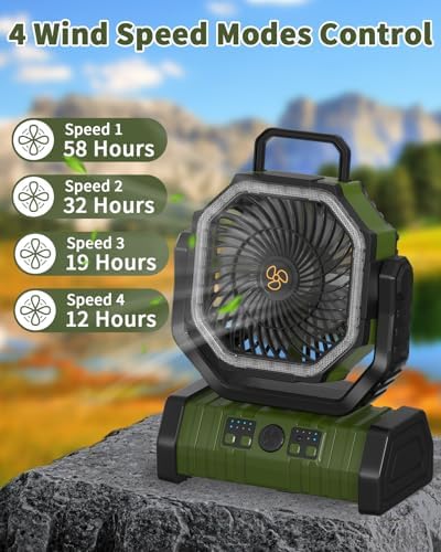 ADUST 20000mAh Camping Battery Powered Fan with Light for Tent - Green - Image 3