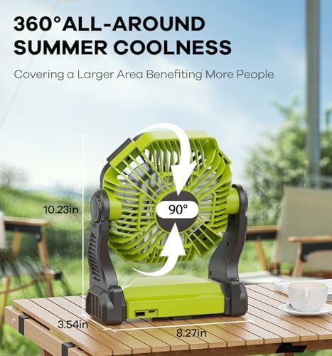 DOWILLDO Portable Battery Powered Camping Fan - with LED Light, Quiet Battery Operated, Camping Gear for Travel, Tent, Beach, Car or Hurricane Power Outages - Image 3