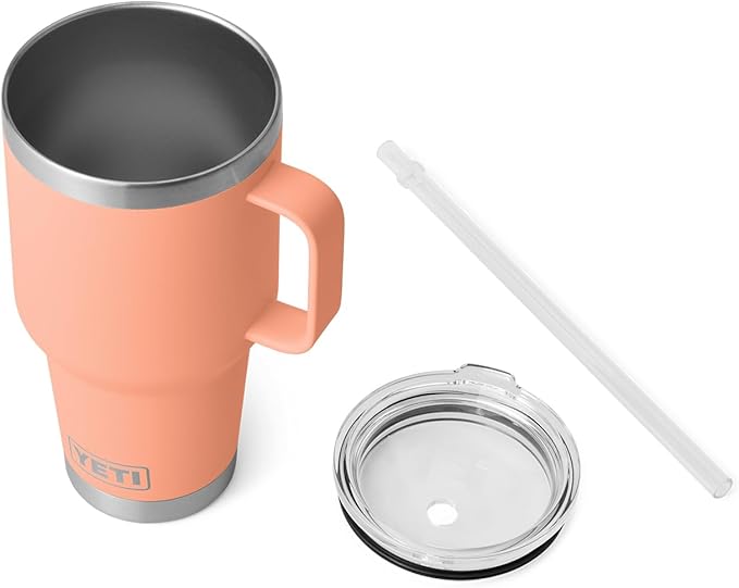 YETI Rambler 35 oz Tumbler with Handle and Straw Lid, Travel Mug Water Tumbler, Vacuum Insulated Cup with Handle, Stainless Steel, Lowcountry Peach - Image 4