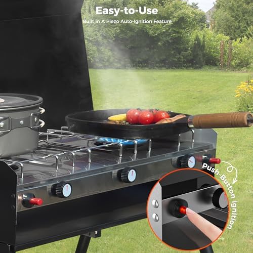 CAMPLUX 2 Burners & 1 Grill Propane Camping Stove, 15,000 BTU Portable Outdoor Propane Camping Grill Burner with Free Standing Legs, Auto-Ignition Gas Stove with Regulator, Black - Image 6