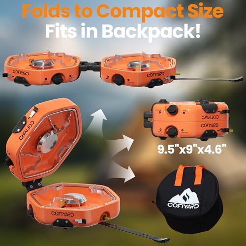 Cofiyard Propane 2 Burner Camping Stove with Carrying Bag, Portable Folding Gas Stove for Camping, Backpacking Camp Stove for Outdoor Cooking with 17,000 BTU Adjustable Burners for BBQ, Tailgating - Image 6