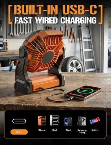 ToughTested Rechargeable Camping Fan with LED Light, 4-Speed, 58H Runtime - Image 3