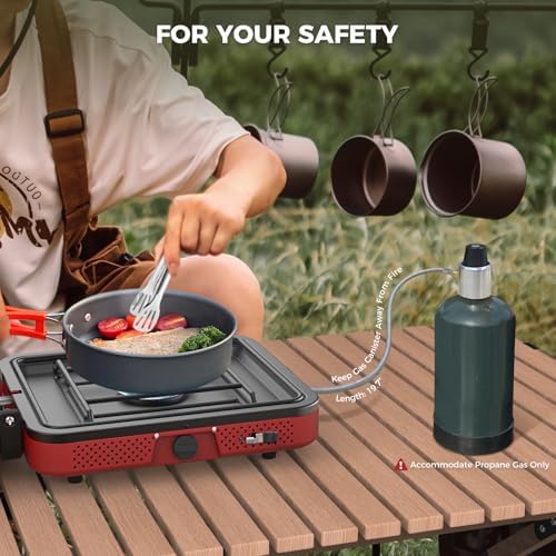 CAMPLUX FoldGo 2 Burner Portable Camping Stove 17,200 BTU, Foldable Propane Stove for Outdoor Cooking with Carry Bag, Portable Gas Stove with 2 Adjustable Burners, Red - Image 2