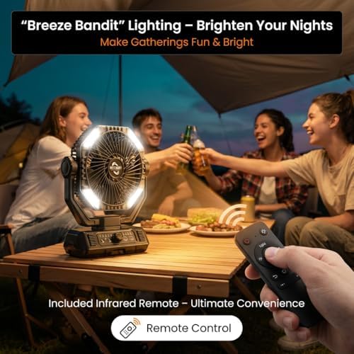 Rechargeable Camping Fan with 20000mAh Battery, 8-Speed Stepless Control, Remote, Auto Oscillating, Dual LED Light & Timer, Hanging Hook for Tent, Beach, Power Outage - Image 6