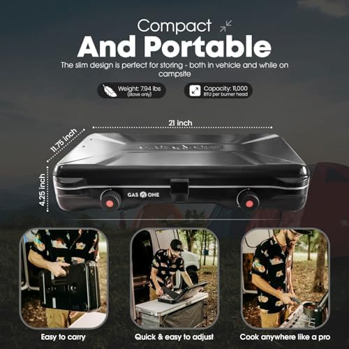 GasOne Portable Camping Stove – Double Propane Stove with Auto Twist Turn Ignition – 22,000 BTU Camping Cooktop with 2 Burners and Wind Guard – Ideal for Tailgating, Fishing, Travel - Image 2
