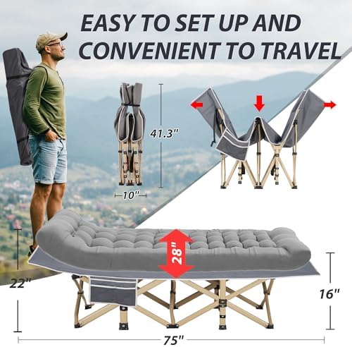 Folding Camping Cot with Mattress for Adults,28" Wide,600LBS - Image 3