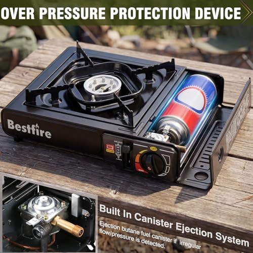 BESTFIRE Portable Camping Stove - 10 000 BTU Dual Fuel Propane and Butane with Adapter & Carrying Case Single Burner Gas for Outdoor Cooking Gear Essentials Tailgating Survival Kit - Image 5
