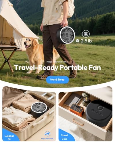 Gaiatop Portable Pedestal Fan 16000mAh Battery [Max 74h Runtime], Foldable Oscillating Standing Fan, Collapsible Desk Fans, LED Light, Case & Remote Control 4 Speeds for Outdoor Travel Camping (Black) - Image 6