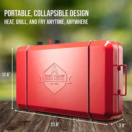 Hike Crew 2-in-1 Gas Camping Stove and Griddle, Portable Propane Burner w/Integrated Igniter & Stainless Drip Tray | Built-in Carrying Handle, Foldable Legs & Wind Panels | Includes Regulator - Image 5