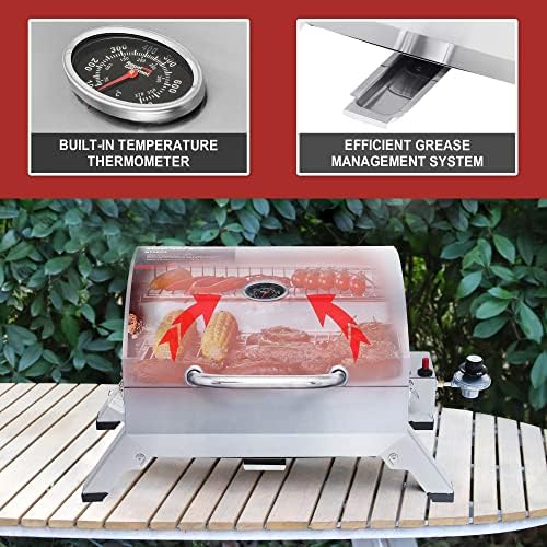Royal Gourmet GT1001 Stainless Steel Portable Grill, 10000 BTU BBQ Tabletop Gas Grill with Folding Legs and Lockable Lid, Outdoor Camping, Deck and Tailgating, Silver - Image 6