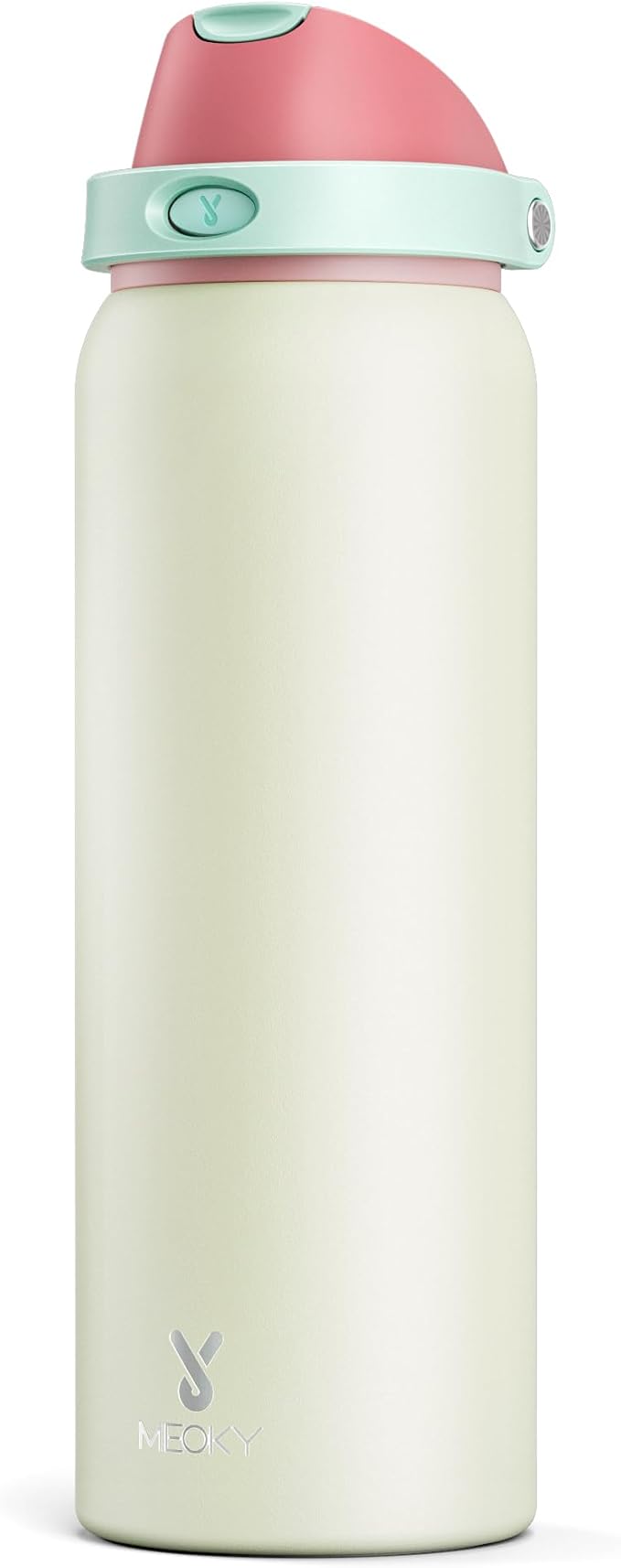 40 oz Insulated Water Bottle with Straw: Meoky Stainless Steel Metal Water Bottle with 2-in-1 Lid - Leak Proof, Cold for 24 Hours, Protective Silicone Base, BPA-Free for Sports Gym, Cream by MEOKY
