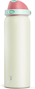 40 oz Insulated Water Bottle with Straw: Meoky Stainless Steel Metal Water Bottle with 2-in-1 Lid - Leak Proof, Cold for 24 Hours, Protective Silicone Base, BPA-Free for Sports Gym, Cream by MEOKY