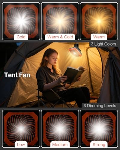 Odoland Camping Fan with LED Lantern, 40H Rechargeable Portable Tent Fan - Image 5