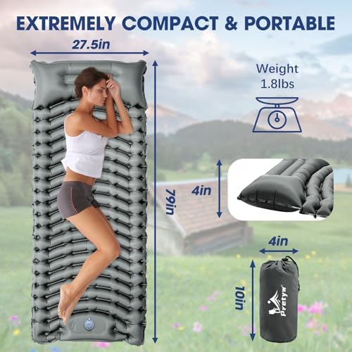 Ultralight Camping Sleeping Pad with Pillow & Built-in Foot Pump - Image 2