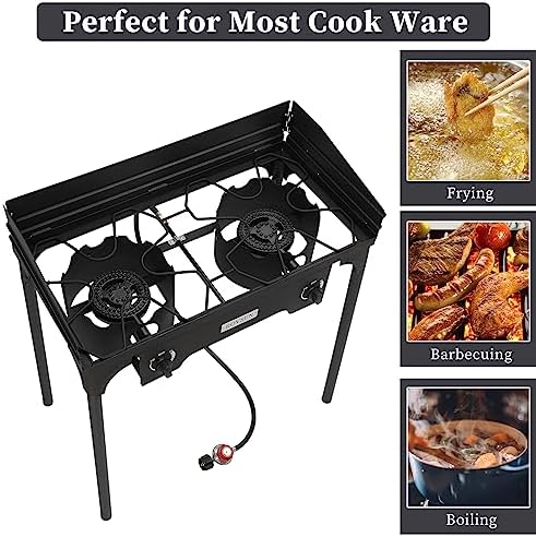 ROVSUN 2 Burner Outdoor Propane Gas Stove with Windpanel, Carrying Bag & Regulator, 150,000 BTU Stand Cooker for Backyard Cooking Camping Home Brewing Canning Turkey Frying - Image 5
