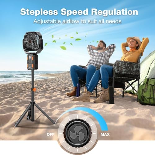 OGERY Camping Fan, Portable Fan with Adjustable Height Stand, 20000mAh Rechargeable Battery Powered Fan with Remote, LED Light, Auto Oscillation, Fast Charging, Floor or Desk Fan for Tent, RV, Travel - Image 5