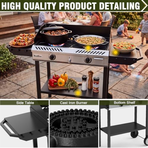 Bestfire Propane Camp Stove 150,000 BTU with Dual Cast Iron Burners - Image 4