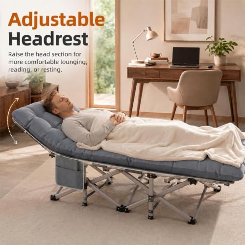 Fenbeli Sleeping Cot for Adults, Camping Bed, Washable Cover, Light Gray - Image 6