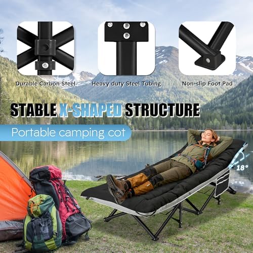 HABUTWAY Camping Cots for Adults, 600lbs Capacity, Folding Camping Cot with Mattress, Sleeping Cots for Adults with Carry Bags for Travel,Beach,Patio,Home Office,Nap Time - Image 2