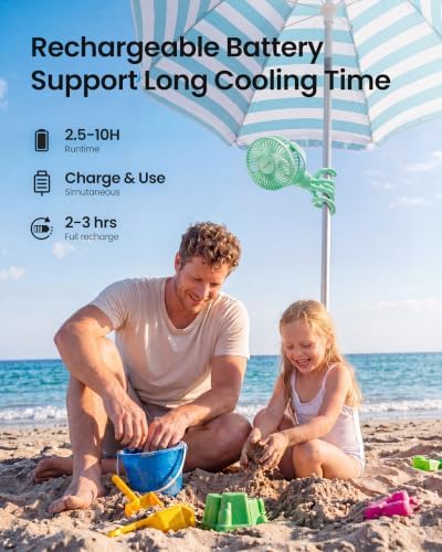Gaiatop Mini Portable Stroller Fan, Small Clip on Fan 3 Speed Rechargeable - Image 5