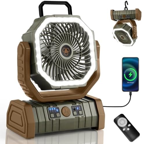 Odoland 30000mAh Camping Fan with LED Lantern, Rechargeable Battery Fan by Odoland