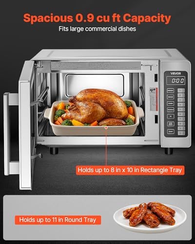 VEVOR Commercial Microwave Oven, 0.9 Cu Ft, 1000W Digital Stainless Steel Countertop Microwave Oven with Touchscreen, 10 Cooking Presets, 5 Power Levels, Multi-Lock Door & Easy Clean for Restaurants - Image 3