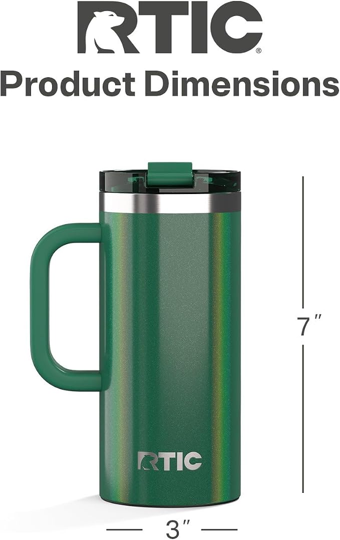 RTIC 16oz Road Trip Travel Mug with Lid and Handle, Ceramic Lined, Insulated, Stainless Steel, Metal, Double Wall Vacuum-Insulation, Portable Coffee, Tea Cup for Hot and Cold Drink, Pine Tree Glitter - Image 4