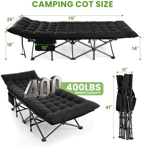 Camping Cot, Folding Camp Cot for Adults, Portable Outdoor Cot with Carry Bag & Mattress,Compact Bed for Travel,Guest,Home Office Nap - Image 2