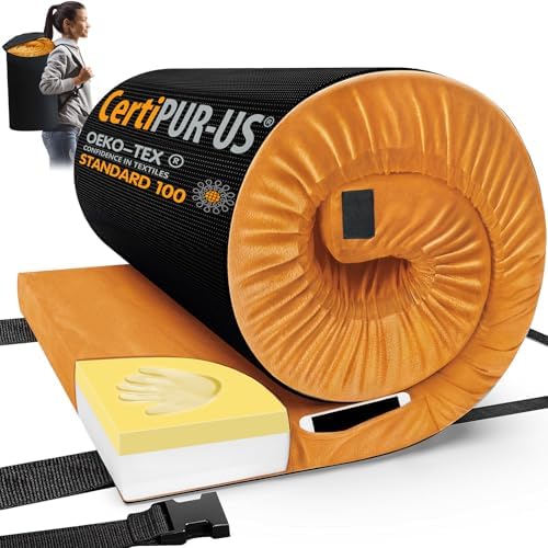 CYMULA Memory Foam Camping Mattress Pad, CertiPUR-US Sleeping Mat, Portable Roll Up Mattress for Adults, Camping Bed Pads for Sleepover, Car Bed with Travel Bag by CYMULA