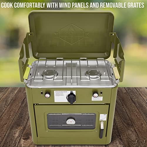 Hike Crew Outdoor Gas Camping Oven w/Carry Bag | CSA Approved Portable Propane-Powered 2-Burner Stove & Oven | Auto Ignition, Overheat Safety Shutoff, Built-In Thermometer | Hose & Regulator Included - Image 3